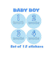 MONTHLY 12 Months Baby Boy Blue Polka Dots Stickers Milestone Stickers Age Clothes Newborn Stickers UK Matte