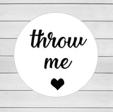 25 Throw Me Wedding Stickers Black Heart Script Throw me Stickers Confetti Stickers Rice Wedding Stickers - anniscrafts