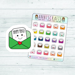 Happy Mail Planner Stickers Envelope Happy Planner Stickers Kawaii Planner Stickers Rainbow Colorful Envelope Mail Stickers UK Seller