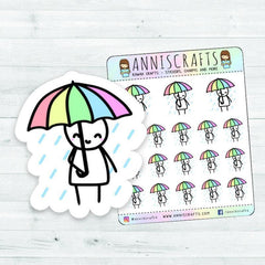 Rainy Day Umbrella Stickman Chibi Planner Stickers, Raining Stickers, Umbrella Stickers, Stickman Stickers, Kawaii Stickers, Happy Planner