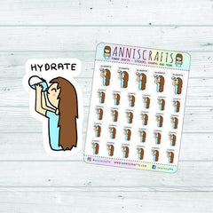 Hydrate Planner Stickers Cute Planner Labels Drink Water H2O Hydrate Stickers Drink Up Stickers Chibi Kawaii Happy Planner Stickers UK