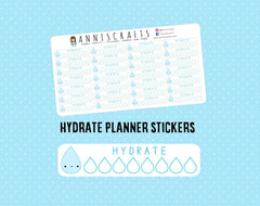 50+ Hydrate Stickers Planner Stickers Happy Planner Kawaii Stickers, Drink Up, Health Stickers,  H2O Water Intake Stickers AC11