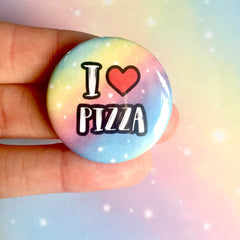 I love Pizza Badge Pizza Lover Food Lover Badge Button Pin Back Button Badge Gift For Her For Him Present Birthday Rainbow Badge Accessory