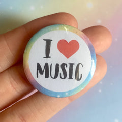 I love Music Badge Pinback Button 32mm Button Badge Rainbow I Love Music Badge Gift Present Cute Badge