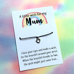 Mum Wish Bracelet Mothers Day Sentimental Gift Heart Rainbow Mother Mum Wish Bracelet String Charm Bracelet Make A Wish Bracelet