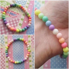 Kawaii Rainbow Bracelet Pastel Beaded Elastic Stretchy Bracelet Cute Gift For Her Crafts UK United Kingdom