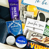 Close up from one half of contents of Daddy To Be Gift Box New Dad Father To Be Mens Spa Pamper Box New Dad Care Package Letterbox New Father Fathers Day Gift Daddy To Be Box