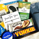 Close up from other half of contents of Daddy To Be Gift Box New Dad Father To Be Mens Spa Pamper Box New Dad Care Package Letterbox New Father Fathers Day Gift Daddy To Be Box