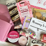 Close up from one half of the box of Mummy To Be Gift Box Pregnancy Hamper Maternity Gift Mum To Be Gift Hamper Mom To Be Baby Mother To Be Gift Box Gift For New Mum Hamper Gift New Baby Gift Mum To Be Gift