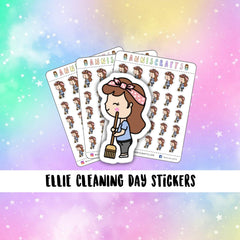 Ellie Cleaning Day Planner Stickers Brush Chores Housework Functional Planner Stickers Character Chibi Stickers Kawaii Erin Condren Stickers