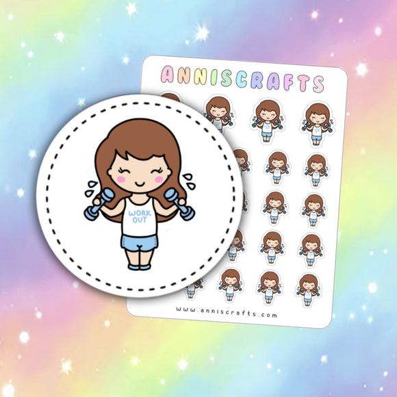 Ellie Workout Planner Stickers Weights Exercise Girl Chibi Character Functional Stickers Daily Weekly Planner Stickers Working Out Stickers - anniscrafts