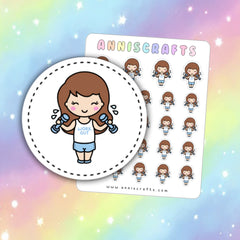 Ellie Workout Planner Stickers Weights Exercise Girl Chibi Character Functional Stickers Daily Weekly Planner Stickers Working Out Stickers