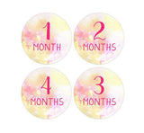 MONTHLY 12 Months Baby Girl Pink Watercolor Round Stickers Milestone Jumpsuit Twelve Month Stickers Newborn Baby Number Stickers UK Stick ON - anniscrafts