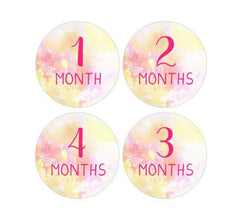 MONTHLY 12 Months Baby Girl Pink Watercolor Round Stickers Milestone Jumpsuit Twelve Month Stickers Newborn Baby Number Stickers UK Stick ON