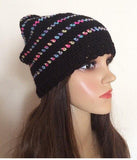 Crochet Rainbow Striped Slouchy Hat Warm Cozy Gift For Her Present Hat Fun Colors Hat - anniscrafts