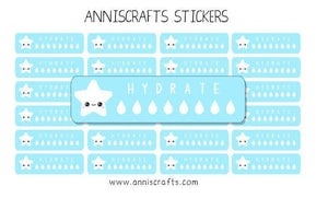 24 Kawaii Cute Star Hydrate Planner Stickers H2O Water Intake Blue Star Adorable Cute Planner Hydration Planner Stickers EC anniscrafts - anniscrafts