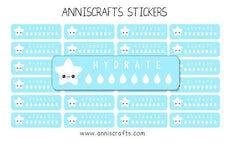 24 Kawaii Cute Star Hydrate Planner Stickers H2O Water Intake Blue Star Adorable Cute Planner Hydration Planner Stickers EC anniscrafts
