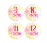 MONTHLY 12 Months Baby Girl Pink Watercolor Round Stickers Milestone Jumpsuit Twelve Month Stickers Newborn Baby Number Stickers UK Stick ON - anniscrafts