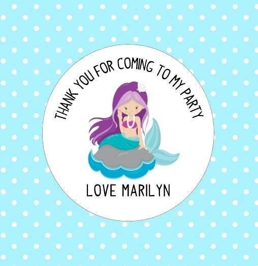 Mermaid Party Stickers Custom Personalized Thanks For Coming To My Party Stickers Goodie Bag Gift Party Box Stickers - anniscrafts