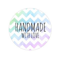 Handmade With Love Stickers Chevron White Blue Purple Watercolor Round Packaging Wedding Invitation Handmade With Love Stickers UK Seller