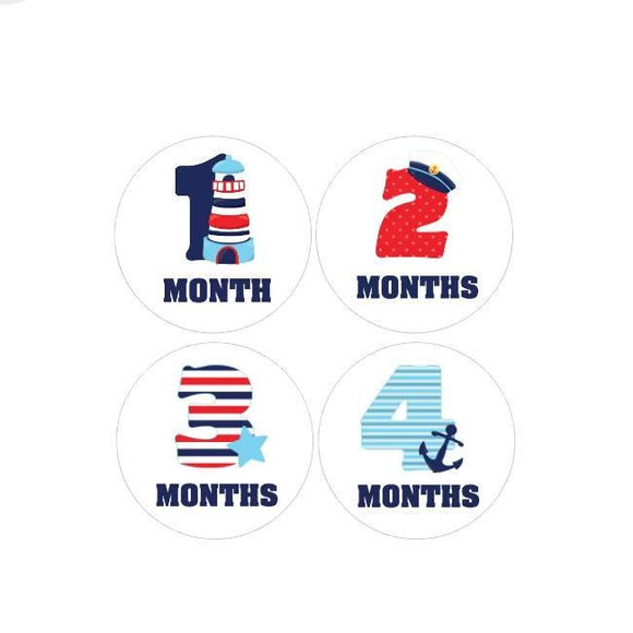 MONTHLY 12 Months Nautical Stickers Clothes Numbers Milestone Water Navy Blue Ship Anchor Baby Clothes Month Stickers - anniscrafts