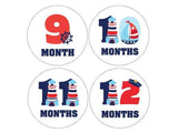 MONTHLY 12 Months Nautical Stickers Clothes Numbers Milestone Water Navy Blue Ship Anchor Baby Clothes Month Stickers - anniscrafts