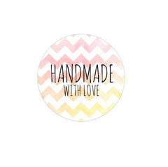 Handmade With Love Stickers Chevron White Pink Yellow Watercolor Round Packaging Wedding Invitation Handmade With Love Stickers UK Seller
