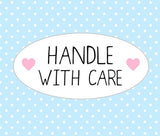 Handle With Care Stickers Oval Packaging Envelope Order Stickers Heart Pink Cute Packaging Stickers UK Seller - anniscrafts