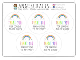 Rainbow Thank You For Coming To My Birthday Stickers Party Bag Stickers Birthday Party Stickers Party Packaging Kawaii Goodie Bag Stickers - anniscrafts