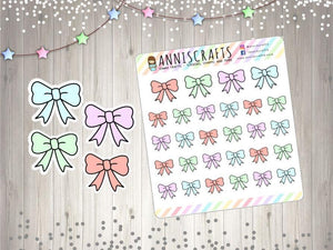 Pastel Colored Bow Stickers Planner Stickers Pastel Bow Stickers Cute Kawaii Bows Hand Drawn Stickers UK Seller - anniscrafts