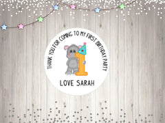 Hippo First Birthday Party Stickers 1st Birthday Stickers Birthday Hippo Stickers Cute Birthday Goodie Bag Stickers Goody Bag Stickers