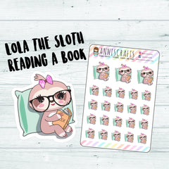 Lola The Sloth Reading A Book Planner Stickers Reading Time Planner Stickers Kawaii Animal Planner Stickers Functional Planner Stickers