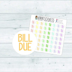 56 Rainbow Bill Due Planner Stickers Happy Planner Functional Stickers Pay Bills Planner Stickers Bill Reminder Stickers