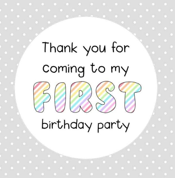 First Birthday Party Stickers Rainbow Baby Thank You For Coming To My First Birthday Party Stickers Goodie Bag Party Bag Stickers - anniscrafts
