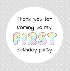 First Birthday Party Stickers Rainbow Baby Thank You For Coming To My First Birthday Party Stickers Goodie Bag Party Bag Stickers