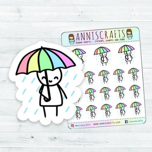 Rainy Day Umbrella Stickman Chibi Planner Stickers, Raining Stickers, Umbrella Stickers, Stickman Stickers, Kawaii Stickers, Happy Planner - anniscrafts