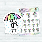 Rainy Day Umbrella Stickman Chibi Planner Stickers, Raining Stickers, Umbrella Stickers, Stickman Stickers, Kawaii Stickers, Happy Planner - anniscrafts