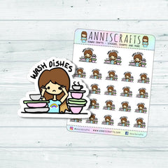 Wash Dishes Planner Stickers Do Dishes Stickers Wash Up Planner Stickers Kawaii Chibi Planner Stickers Cute Planner Stickers Happy Planner