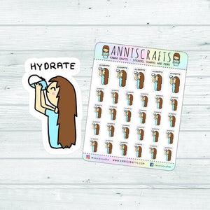 Hydrate Planner Stickers Cute Planner Labels Drink Water H2O Hydrate Stickers Drink Up Stickers Chibi Kawaii Happy Planner Stickers UK - anniscrafts