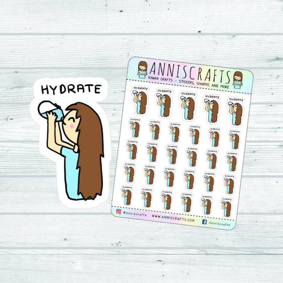 Hydrate Planner Stickers Cute Planner Labels Drink Water H2O Hydrate Stickers Drink Up Stickers Chibi Kawaii Happy Planner Stickers UK - anniscrafts