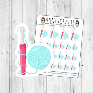 Crochet Planner Stickers, I Love Crocheting Stickers, Happy Planner Stickers, Crochet Hook Stickers, Blue Pink Hook Stickers Yarn Stickers - anniscrafts