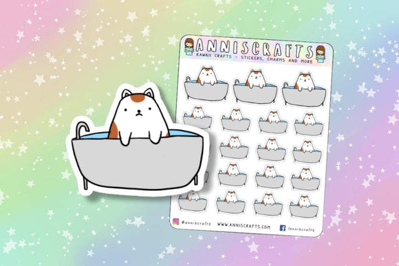 Milo The Cat Bath Planner Stickers Bath Time Stickers Kawaii Calico Cat Stickers Kitty Cute Bath Planner Stickers - anniscrafts