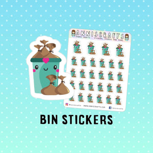 Empty Bin Trash Planner Stickers Happy Planner Take Bin Out Rubbish Take Trash Out Stickers Kawaii UK Cute Chores Planner Stickers - anniscrafts