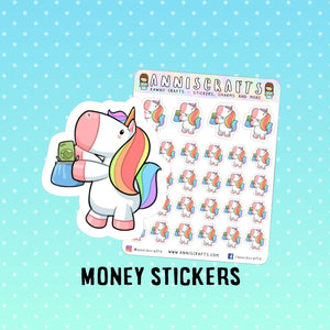 Rainbow Unicorn Money Pay Day Pay Bills Planner Stickers Happy Planner Filofax Erin Condren Kawaii Cute Money Purse Pay Day Stickers - anniscrafts
