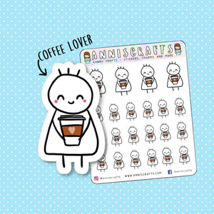 Stickman Chibi Coffee Lover Planner Stickers Coffee Cup Stickers Coffee Mocha Cappuccino Erin Condren Happy Cute Kawaii Planner Stickers - anniscrafts