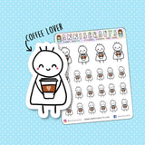 Stickman Chibi Coffee Lover Planner Stickers Coffee Cup Stickers Coffee Mocha Cappuccino Erin Condren Happy Cute Kawaii Planner Stickers - anniscrafts
