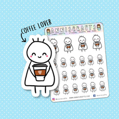 Stickman Chibi Coffee Lover Planner Stickers Coffee Cup Stickers Coffee Mocha Cappuccino Erin Condren Happy Cute Kawaii Planner Stickers