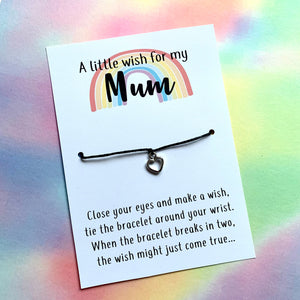 Mum Wish Bracelet Mothers Day Sentimental Gift Heart Rainbow Mother Mum Wish Bracelet String Charm Bracelet Make A Wish Bracelet - anniscrafts