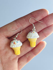 Vanilla Ice Cream Sprinkles Cone Earrings Fake Food Jewelry Earrings