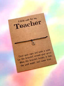 Teacher Wish Bracelet Make A Wish Bracelet String Charm Bracelet Teacher Appreciation Thank You Teacher Wish Bracelet - anniscrafts